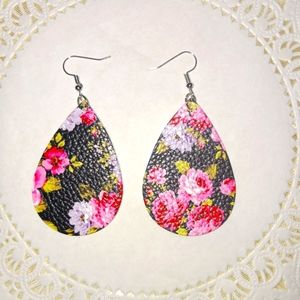 Zokola Rose Flowers Faux Leather Teardrop Earrings For Women Girls
